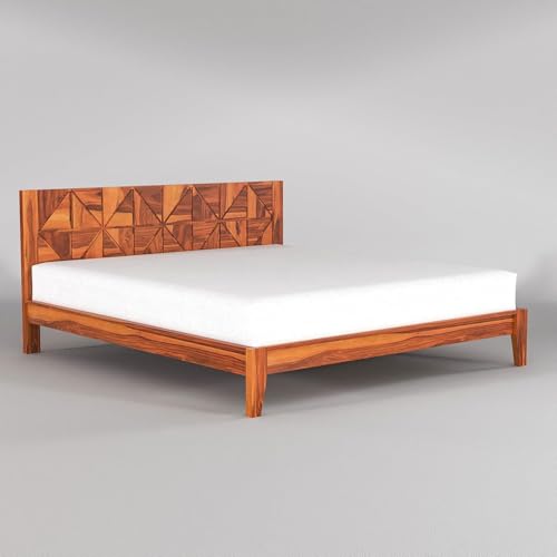 Image of Solid Sheesham Wood King Size Cot Bed Without Storage for Bedroom - Wooden King Size Cot for Bedroom - Solid Wooden Double Bed Palang for Home (James Honey)