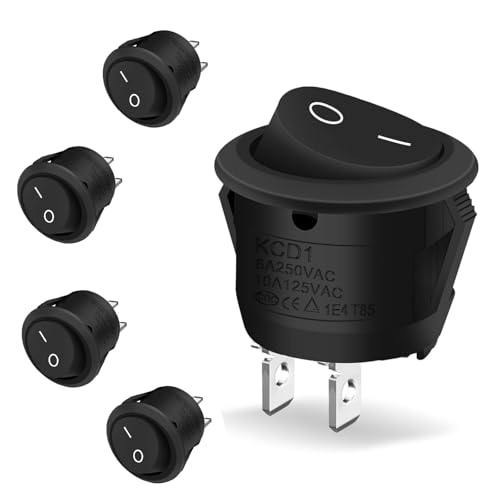 Interruttore a Bilanciere Rotondo, 5 Pezzi Interruttore Pulsante Rontondo, Mini Interruttore a Levetta, SPST 2 pin 12v ON/OFF,6A/250V 10A/125V AC, Round Rocker Latch per Auto Barche Elettrodomestici