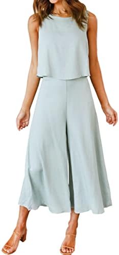 ROYLAMP Women's Summer 2 Piece Outfits Round Neck Crop Basic Top ...