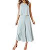 ROYLAMP Women’s Summer 2 Piece Outfits Round Neck Crop Basic Top Cropped Wide Leg Pants Set Jumpsuits