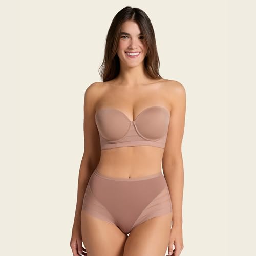 Image of Leonisa High Waisted Invisible Tummy Control Shapewear for Women - Stripe Lace Ladies Underwear Panties