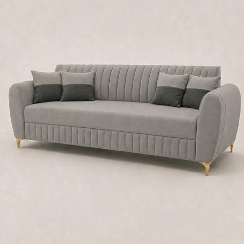 Image of CASASTYLE Signature Velour 3 Seater Sofa Set | Boston Matte Fabric | 40D Foam + Zigzag Spring | 3-Yr Warranty (Light Grey)