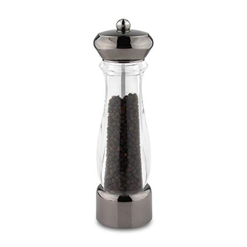 Salt or Pepper Mill Gunmetal & Acrylic, Durable Ceramic Grinding Mechanism Scandinavian BPA Free 6 cm x 6 cm x 21 cm
