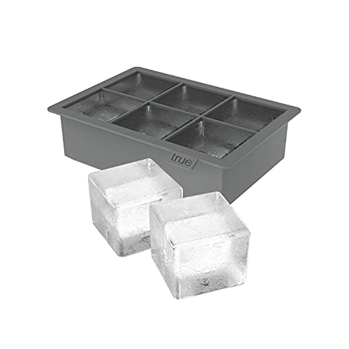 Image of True Colossal Ice Cube Tray, Large Silicone Ice Mold for 2 Inch Cubes, Easy to Release, Perfect for Whiskey, Cocktails, Mixed Drinks, Iced Tea, Soda, Kitchen & Home Bar Gifts, Set of 1, Gray