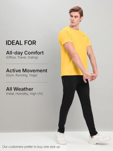 Image of TECHNOSPORT Men's Solid Slim Fit Round Neck T-Shirt TECHNOCOOL+ Half Sleeve Slip On Polyester for Gym Running Workout UPF50+ Anti Odour