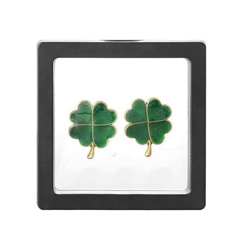 ANH3KT Green Four Leaf Clover Brooch Pin - Shamrock Pin Good Luck Charms for Men Perfect St. Patricks Day Accessory Handcast Pewter Lapel Pin 1.5