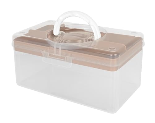 Image of livinbox 9 inch Portable Plastic Toolbox with Handle & Removable Tray, First Aid Carrying Case and Storage Organizer for Art, Craft & Sewing Supplies, Transparent Caramel Latte, TB-300-LA