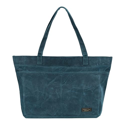 Tote Bag with Zipper A Large Main Pocket and 2 Outside Pockets - Durable 16OZ Waxed Canvas Tool Case with Handle(21.6 x 6.3 x 13.5 | DarkGreen)