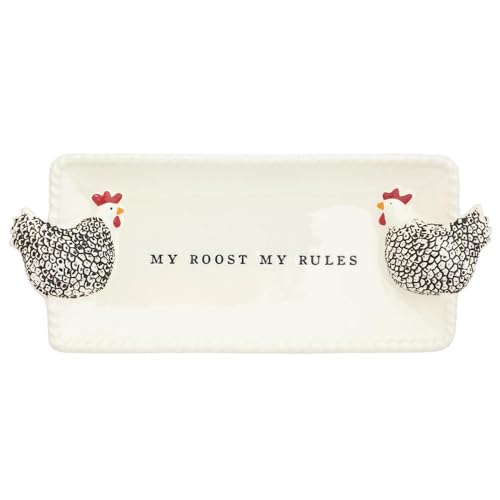 Mud Pie White Stoneware Rooster Farm Everything Plate