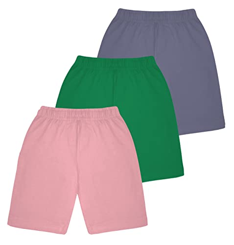 Image of KYDA KIDS Cotton Printed Pocket Bow Shorts for Girls - Regular Fit Girls Shorts with Elastic Waist Multicolored (Pack of 3)
