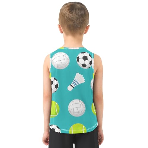 Boys' Tank Top Shirt Lake Blue Background Football Tennis Badminton Pattern Sleeveless T-Shirts3