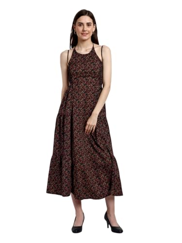 Tagas Women's Delta Cotton Fit And Flare Maxi Dress (Op-3019-Black-L_Black