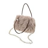 FRCOLOR Bolso Bandolera Pequeño de Felpa Marrón Oscuro Bolso Cuadrado de Piel Sintética con Cadena de Perlas Peludo para Mujer Adecuado para Otoño E Invierno Multifuncional