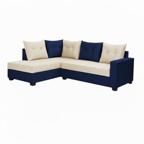 Image of SOCOZI Oriana 4 Seater LHS L Shape Sofa Set | Soft Velvet Suede Fabric | Modern Design | Plush Comfort Cushions for Living Room (Dark Blue-Cream)