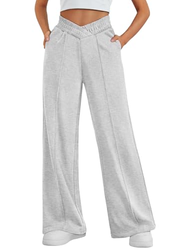 Trendy Queen Wide Leg Sweatpants Women Fashion High Waisted Baggy Flared Pants Athletic Joggers with Pockets 2025 Grey M