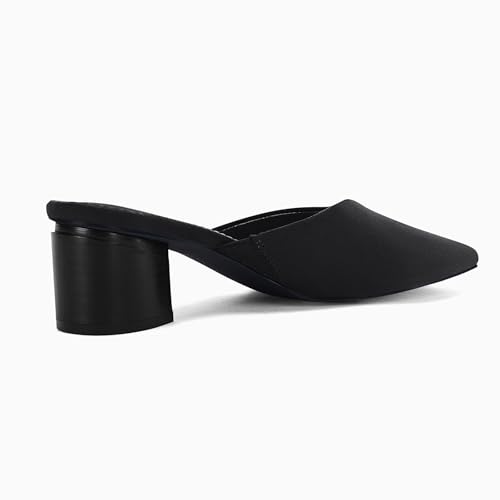 Image of Coutgo Womens Pointed Toe V Cut Mules Chunky Block Heels Slip On Clogs Fashion Office Slides Shoes