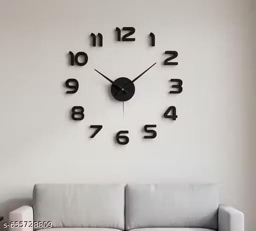 Image of RAPAL Frameless DIY Wall Sticker Clock (55 x 55 cm) - Decorative 3D Number Stickers for Living Room and Bedroom (DIY 17)