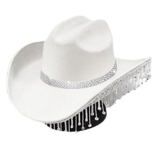 Vacation Hats Tassels Hand Beading Crystal for Girl for Carnivals Music Festival White