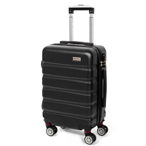 Todeco Valise Cabine 56cm, Valise de Voyage Rigide et Légère en ABS+PC, Bagage à roulettes avec 4 Doubles Roues Pivotantes 360°, 56x36x22cm, 33L, Noir