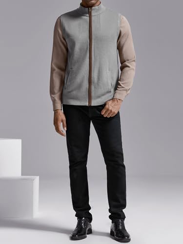 Ryannology Mens Sweater Vest Zip up Casual Sleeveless Cardigan Knitted Stand Collar Regular Fit Jacket with Pockets4