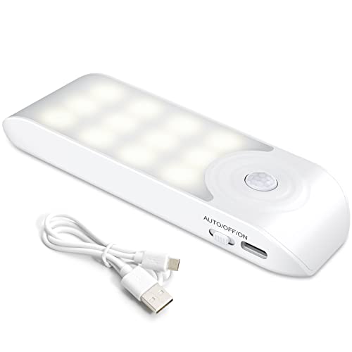 TEAMPD Luz Nocturna, Lámpara Nocturna Recargable con Sensor Movimiento (1 PC con 12 LED), Luces LED Armario con 3 Modos, Luz Cálida para Armario, Gabinete, Pasillo, Escalera, Sótano, Cocina, Garaje
