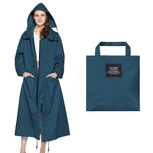 Nsyee Womens Long Raincoats Waterproof Rain Jacket Lightweight Breathable Hooded Windbreaker