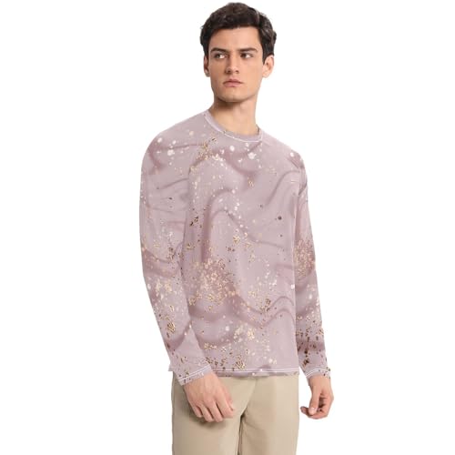 Rose Gold Liquid Marble Slim fit Long Sleeve Mens Sun Shirts UV Protection Long Sleeve Beach Shirts Summer UPF 50+3