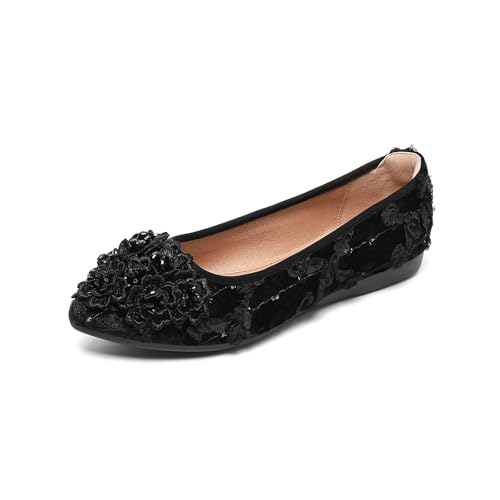 Unifizz Women Ballet Flats Flower Wedding Ballerina Shoes Sparkly Comfort Slip on Flat Shoes