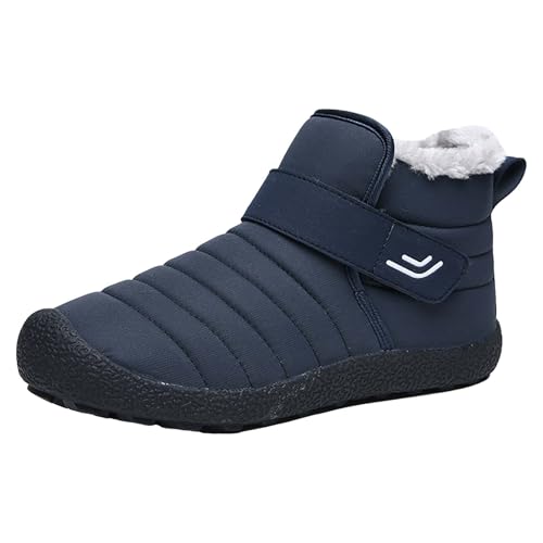 Botines para hombre y mujer, planos, botas de senderismo, nieve, zapatos cálidos, algodón, felpa, antideslizante, botas cortas de matorrales de esquí, cómodas, ligeras, zapatos, azul, 36 EU