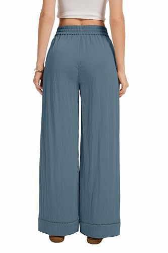 Image of KICZOY Women Flowy Pants Drawstring Waist Wide Leg Palazzo Beach Pants Loose Fit with Pockets