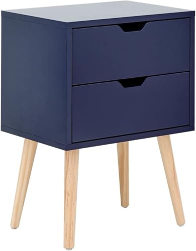 Image of WOOYNEX Bedside Tables, Wooden Nightstands with Solid Wood Legs & 2 Drawers, End Tables Storage Units for Living Room /Bedroom,etc .(Nightshadow Blue)