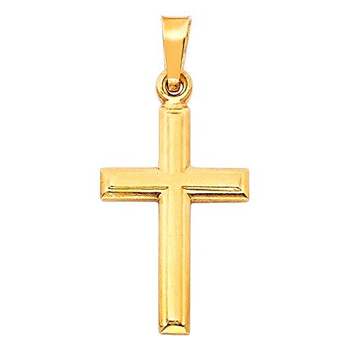 14K Yellow Gold Cross Pendant with 1.7mm Flat Open Wheat Chain Chain Necklace2