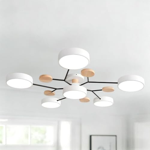 HXYSXHJUO Lámpara de Techo Moderna semiempotrada de Estilo nórdico con Pantalla Circular de acrílico y LED para Sala de Estar, Dormitorio o Comedor. Requiere Montaje (Blanca, 6 Cabezales, lu