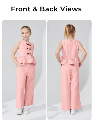 Image of Girls' Clothing Sets Sleeveless Bow Crop Top Wide Leg Linen Pants 2026 Summer Outfits Cute Kids Clothes