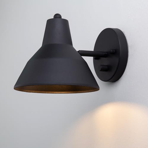Image of Yosoan 1-Light Black Indoor Vanity Wall Sconce with Dimming On Off Switch | Hardwired Vintage Fixture with 6.89 inch Bowl Metal Shade Reading Bedroom Bunk