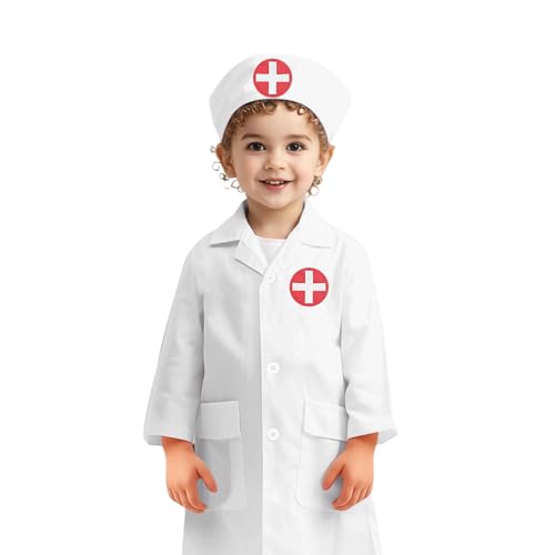 Disfraz De Médico Para Niños Para Niños - Disfraz Científico | Biños Girls Doctor Role Rol De Rol | Día De La 3-8 Años Feat Play Play Detalled Uniform Cosplay Uso Para Guardería, Aula, Preesc