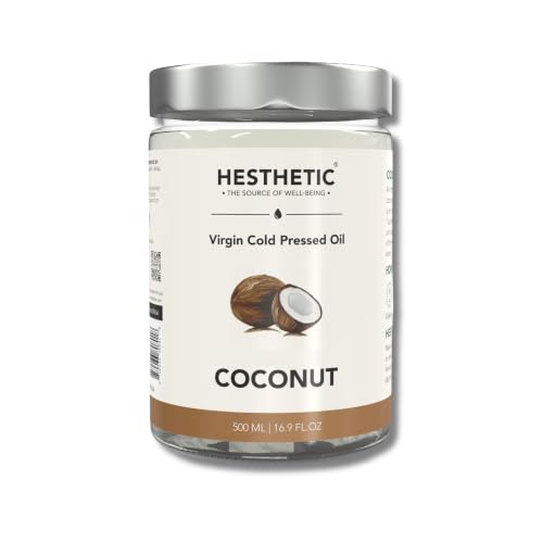 Image of HESTHETIC Cold Pressed Virgin Coconut Oil Combo | Kitchen + Home Pair | Pure Nariyal Tel (VCO) | Unrefined for Cooking, Baking, Hair & Skin Use | Glass Bottles (500ML(Jar))