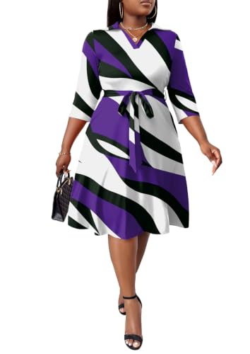 Image of FANDEE Plus Size Midi Dress for Women - Printing Summer Dresses for Wedding Guest Cocktail Party 3 /4 Sleeve V Neck(L-5XL)