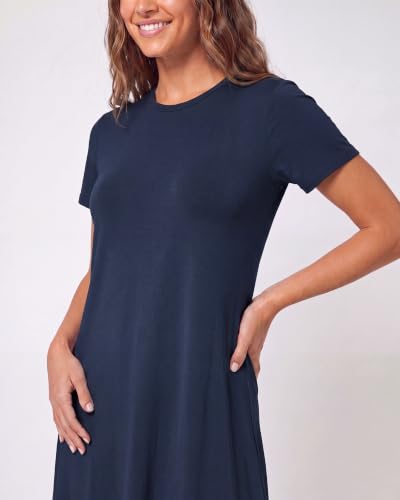 Image of Real Essentials 3 Pack: Women's Short Sleeve T Shirt Dress Swing Loose Casual Lounge Everyday Outfit (Available in Plus)