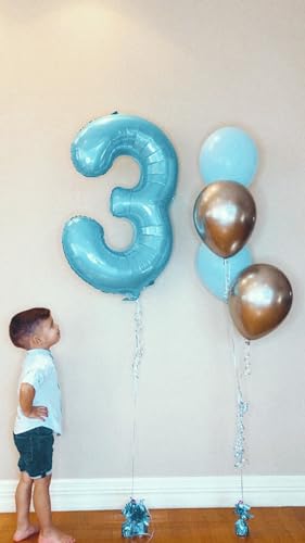 Image of Pearlescent Blue 3 Balloon, Number Balloons 40 Inch, 3rd Birthday Decorations, Men Women Party Supplies for Party Decorations, Number 3 Balloon