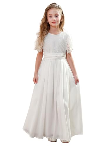 ABAO Sister Girls Vintage Chiffon Ruffle Sleeve A-Line Wedding Party Maxi Junior Bridesmaid Flower Girl Dress for Kids2
