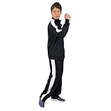 [ステイランド] ジャージ上下セット 長袖 シャドーストライプ模様 サイドライン入り ポケット有り メンズ (ブラック地×ホワイトライン, L)