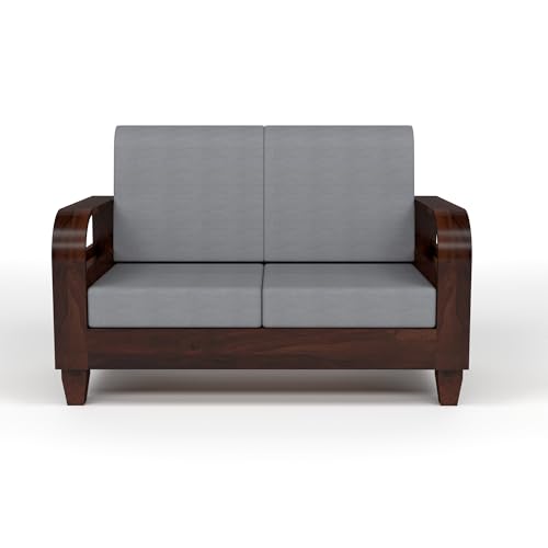 Image of KINGS HOME FURNITURE Sheesham Wooden 4 Seater Sofa for Living Room | Solid Wood Sofa with Rattan Cane Side Rack | Rosewood Sofa Set for Home & Office | Lounge (Walnut, 4 Seater)