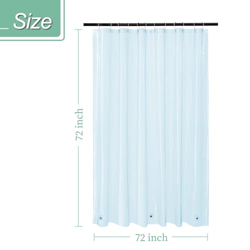 Image of Mrs Awesome Clear Blue Shower Curtain Liner with 3 Magnets, 72x72 Premium Flexible Sturdy Plastic Shower Curtain for Bathroom Lightweight & Waterproof, Clear Blue