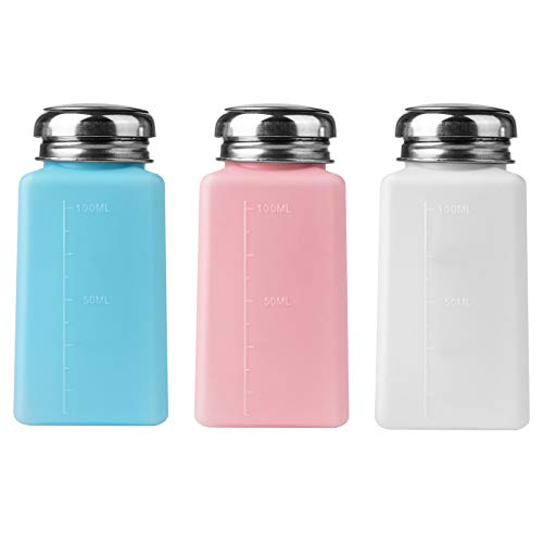 Lamoutor 3 Pack 120ml Push Down Solvent Dispenser Empty Monomer Dispenser Acrylic Liquid Dispenser Nail Polish Remover Pump