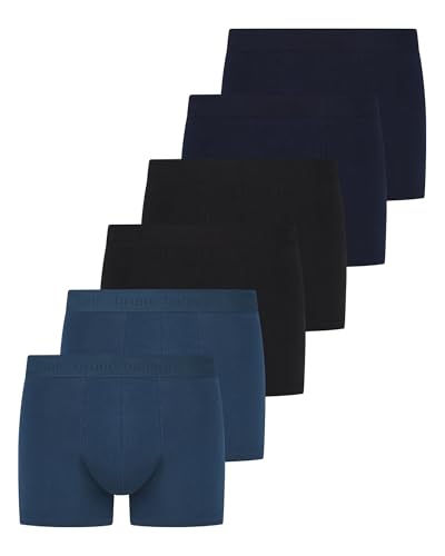 bruno banani Herren Shorts Challenge Größe L - 6er Set Schwarz, Navy, Dunkelblau - Boxershorts Herren Baumwolle mit Stoffgummibund - Extra Weich ohne Eingriff - Memory Effekt