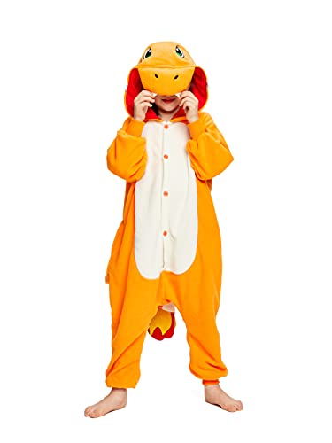 NEWCOSPLAY Kids Unisex Onesie Charmander Pajamas Cosplay Christmas Sleepwear Jumpsuit Costume (10 Years, Orange)