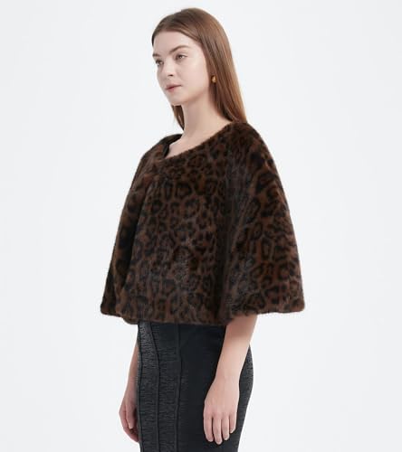 Women Leopard Faux Mink Fur Shawl Vintage Front Open Plush Shoulder Cape Luxury Winter Capelet4