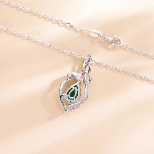 FANCIME Teardrop Gemstone Necklace for Women S925 Sterling Silver Elegant Ribbon Pendent Birthday Gifts for Her, 16"+2" Inches4