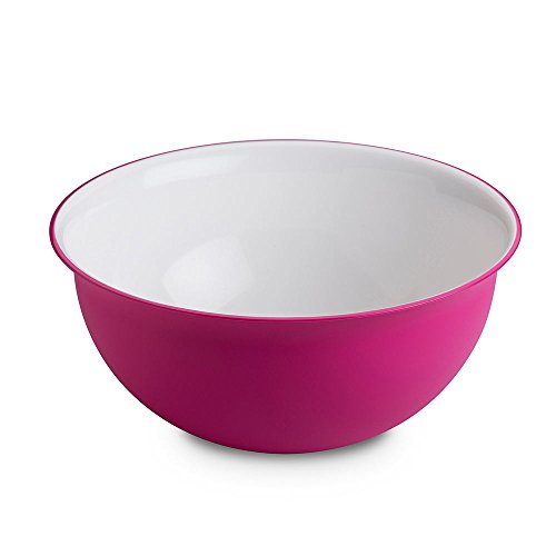 Omada Design Saladier de 3,5 litres, mesure 26,5 x 12 cm blanc à l'intérieur et coloré à l'extérieur, en plastique et antibactérien, Ligne Sanaliving, Blanc et Fucshia